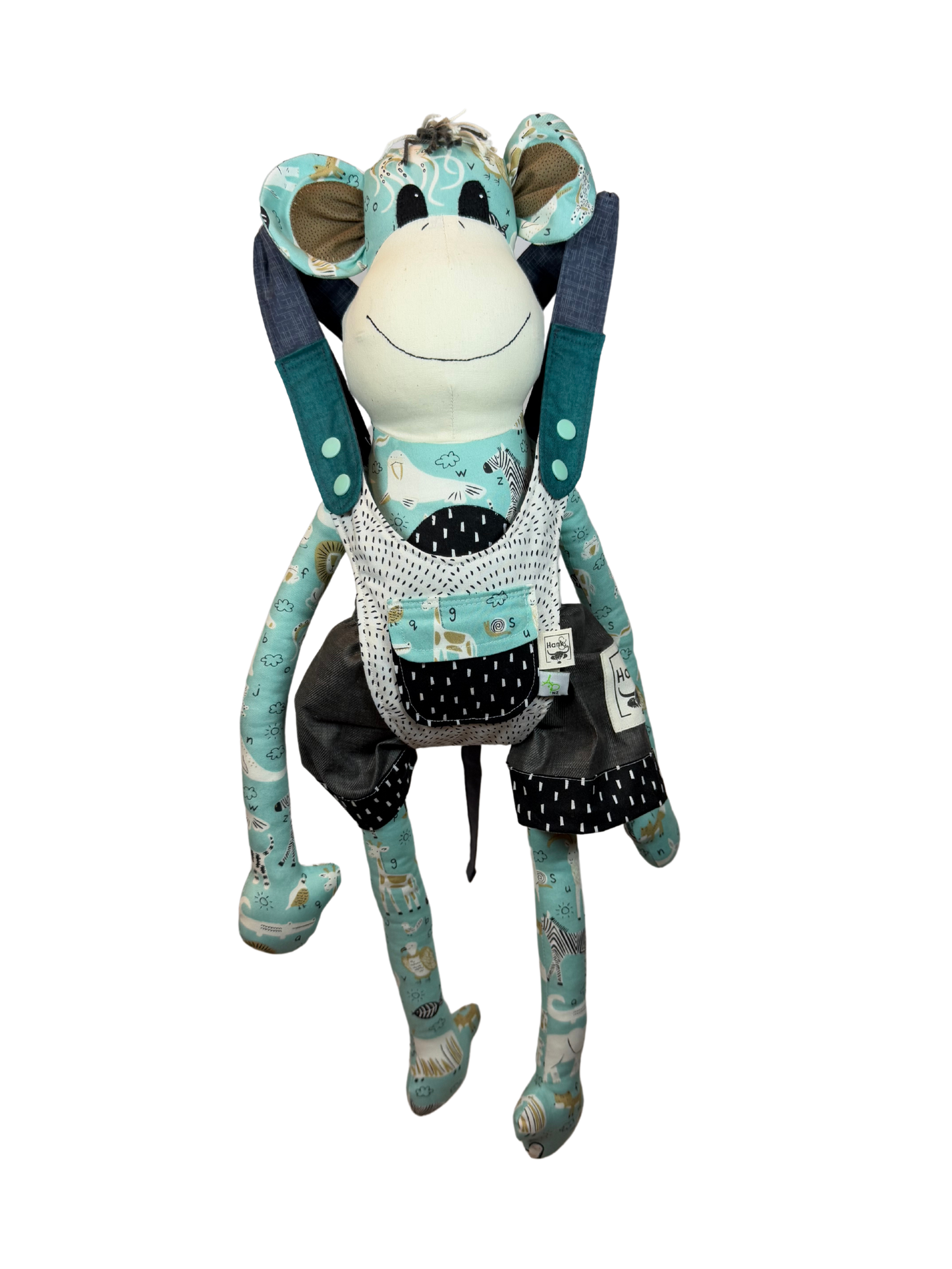 Children's Baby Carrier with Monkey - Teal & Chocolate