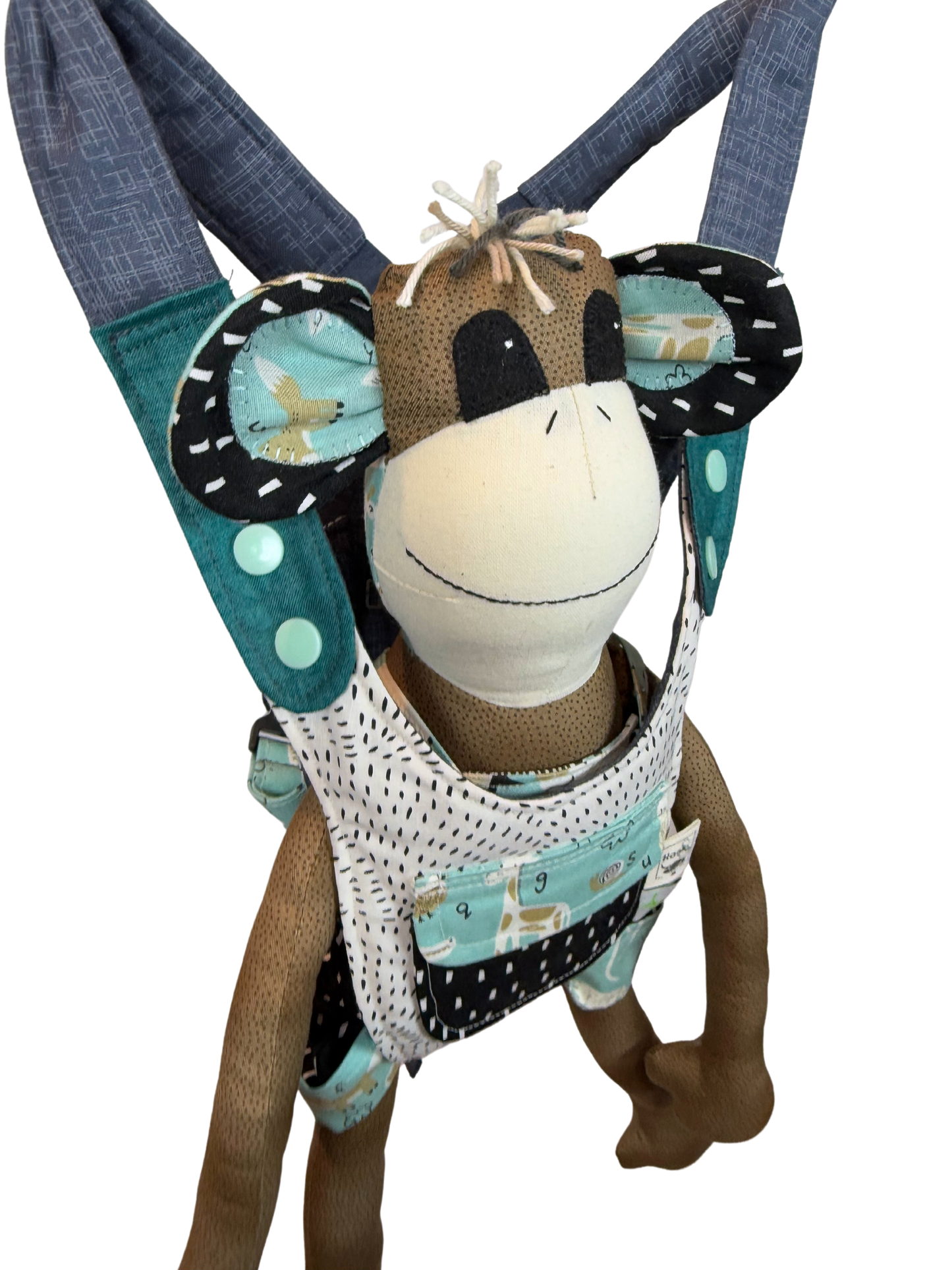Children's Baby Carrier with Monkey - Teal & Chocolate
