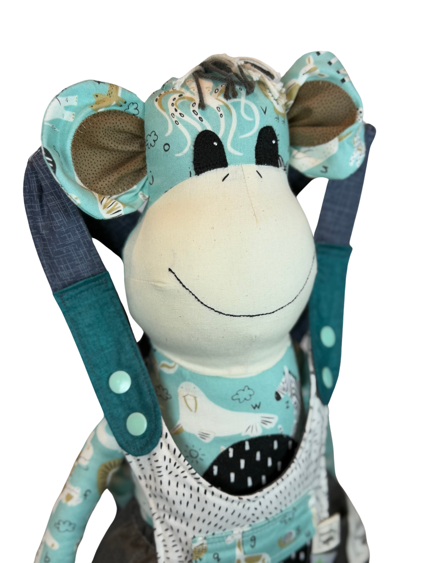 Children's Baby Carrier with Monkey - Teal & Chocolate