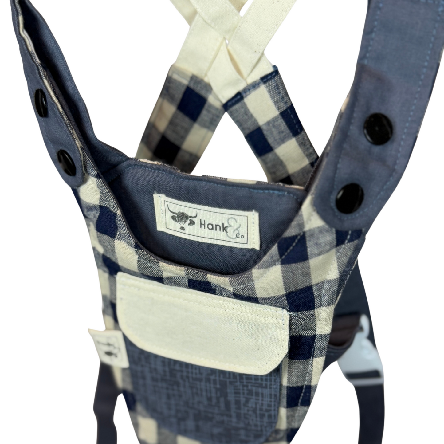 Children's Baby Carrier with Monkey - Blue Gingham