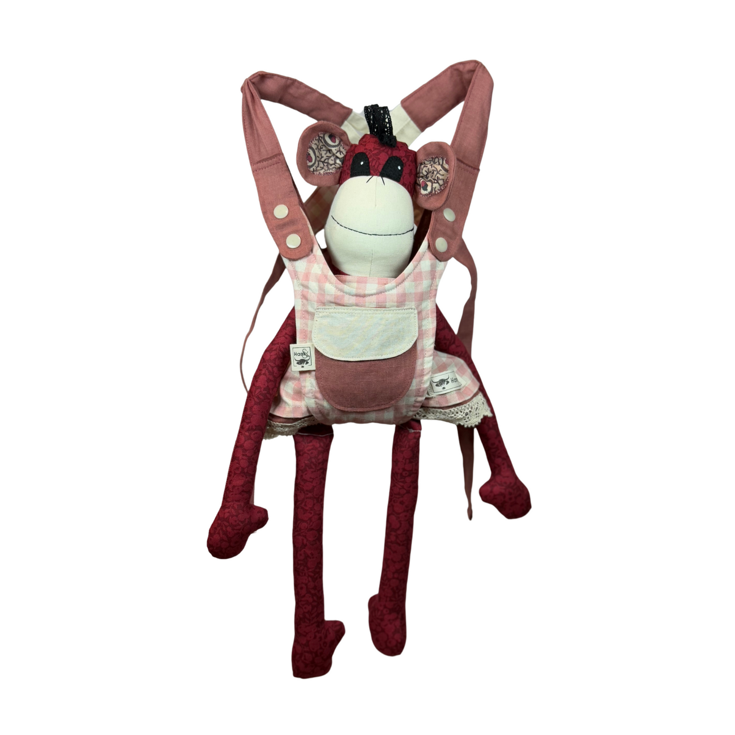 Children's Baby Carrier with Monkey - Pink Gingham