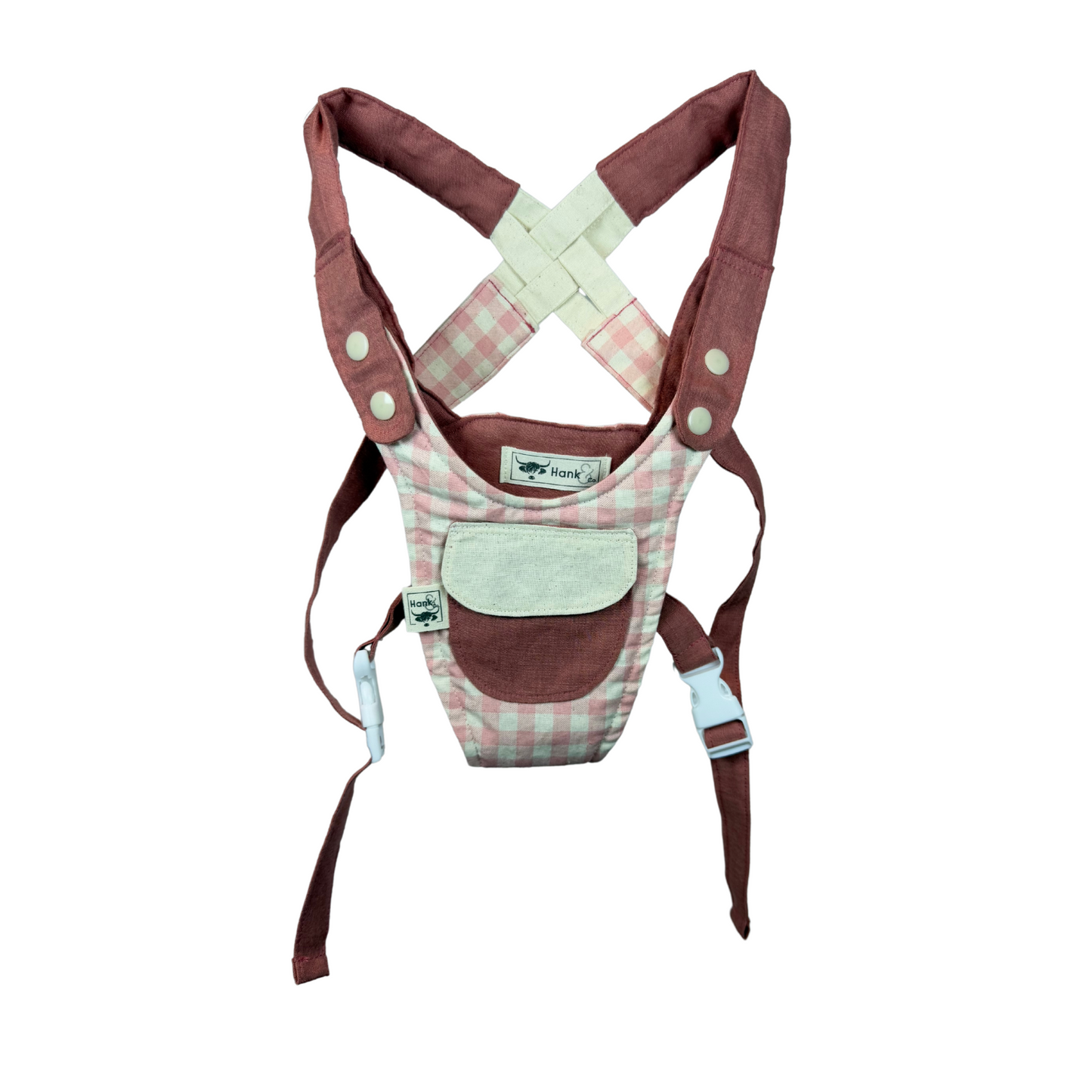 Children's Baby Carrier with Monkey - Pink Gingham