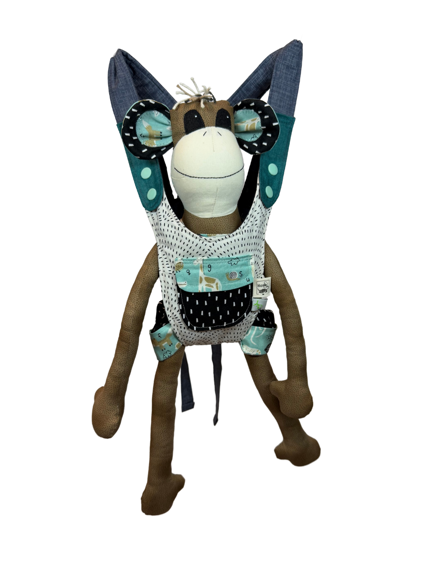 Children's Baby Carrier with Monkey - Teal & Chocolate