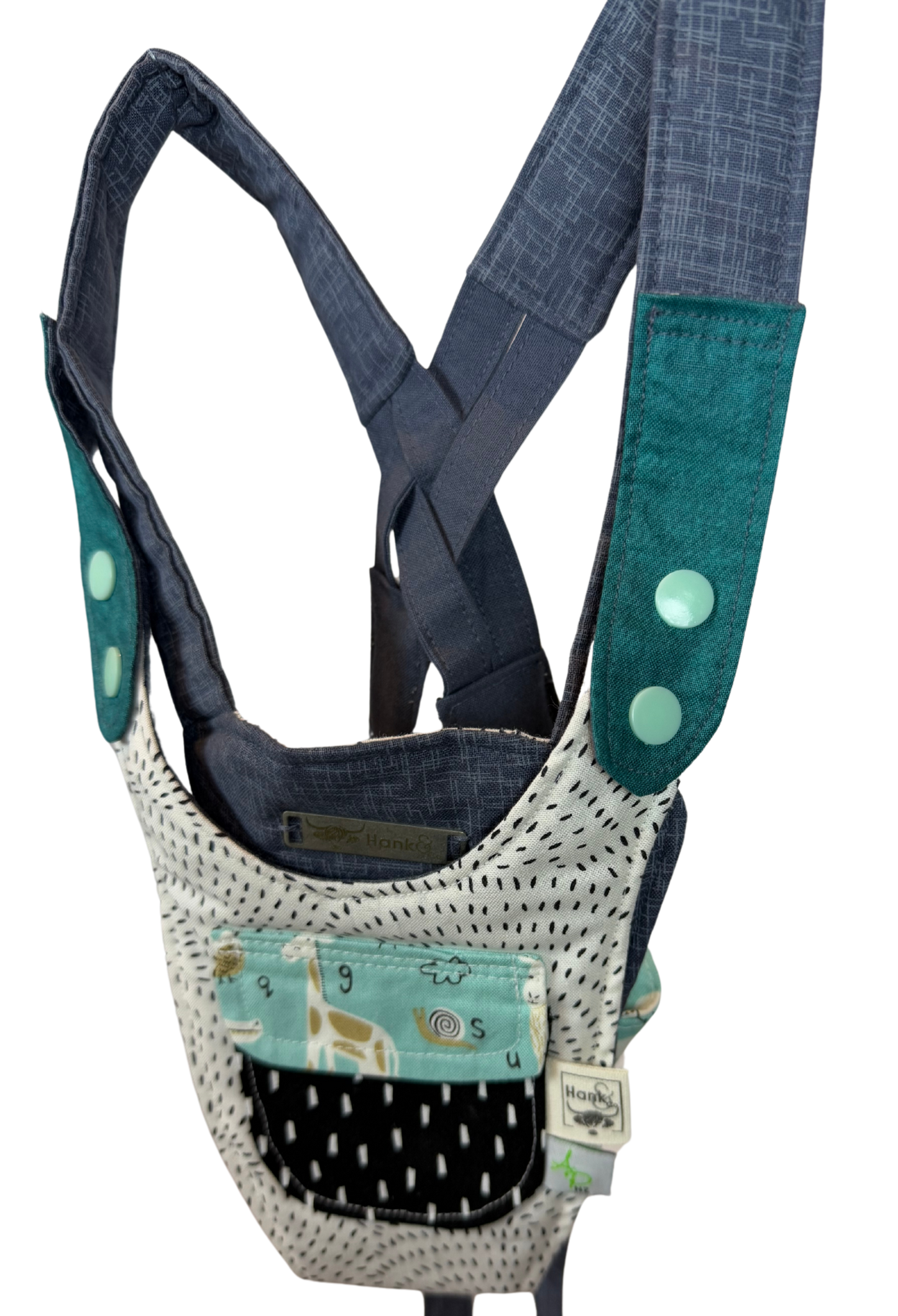 Children's Baby Carrier with Monkey - Teal & Chocolate