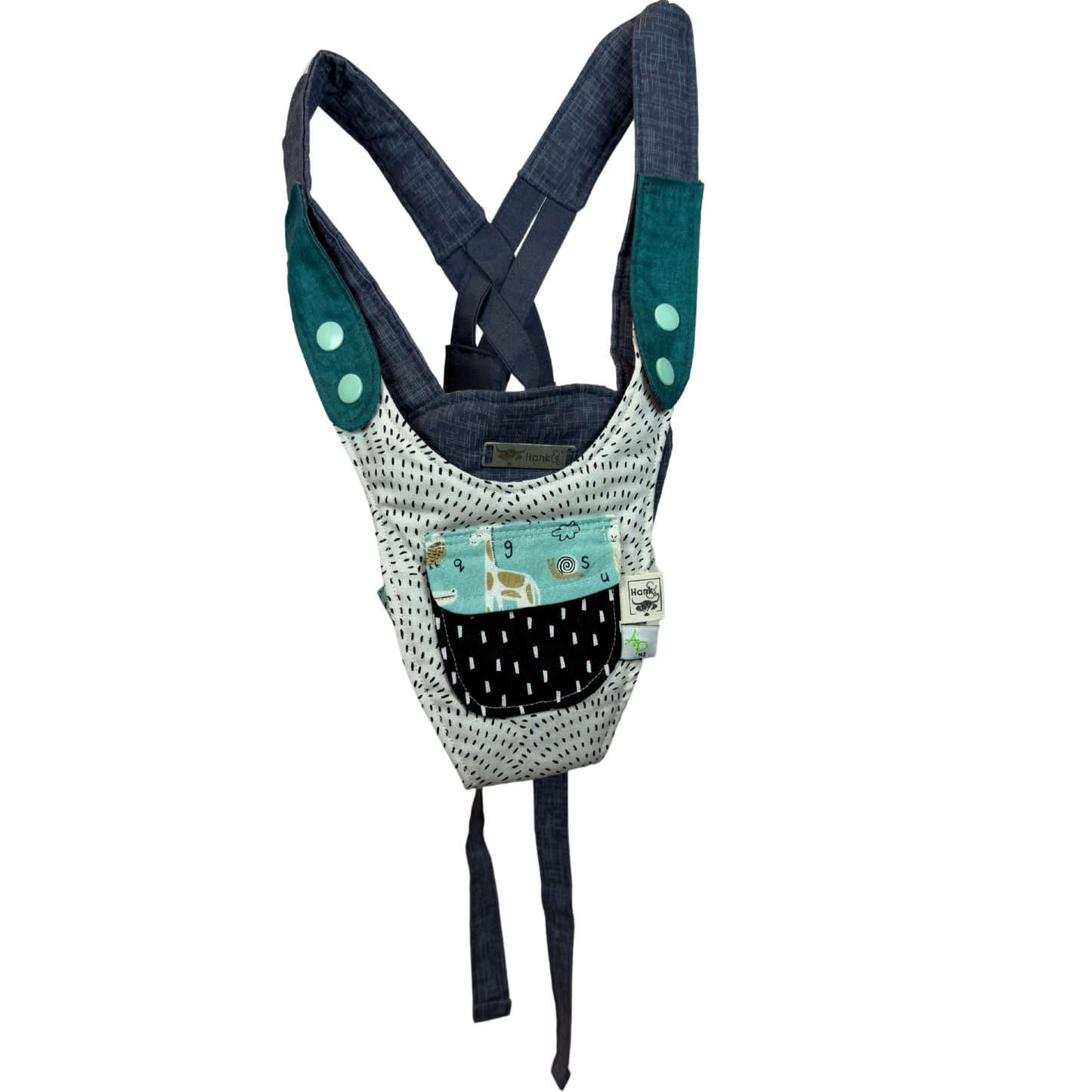 Children's Baby Carrier with Monkey - Teal & Chocolate