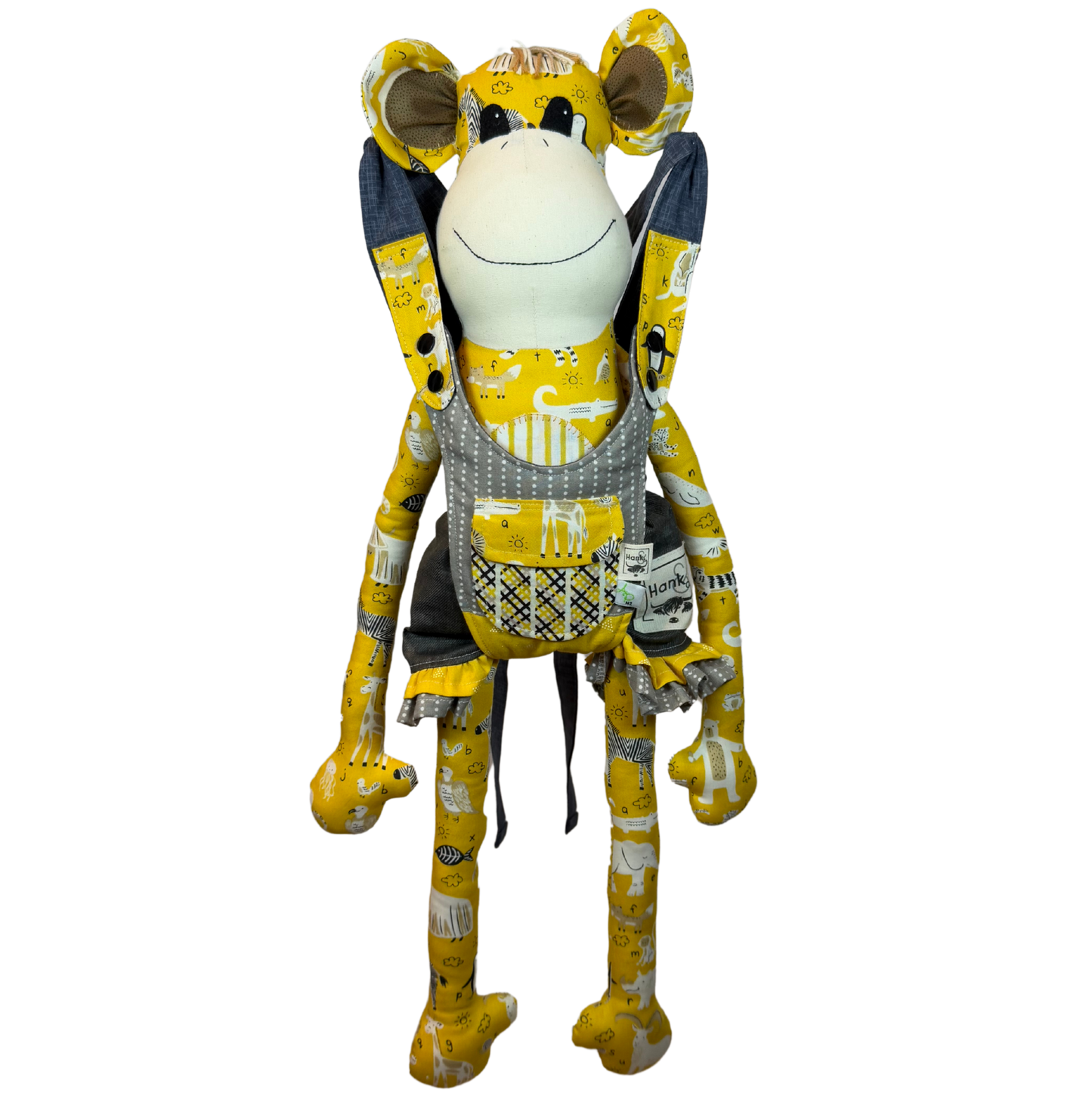 Children's Baby Carrier with Monkey - Yellow & Grey