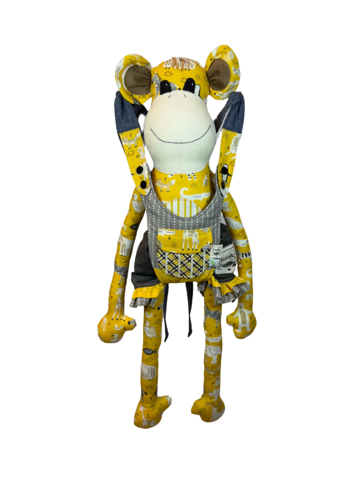 Children's Baby Carrier with Monkey - Yellow & Grey