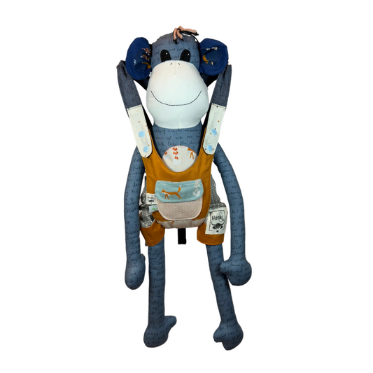 Children's Baby Carrier with Monkey - Fox Orange & Denim