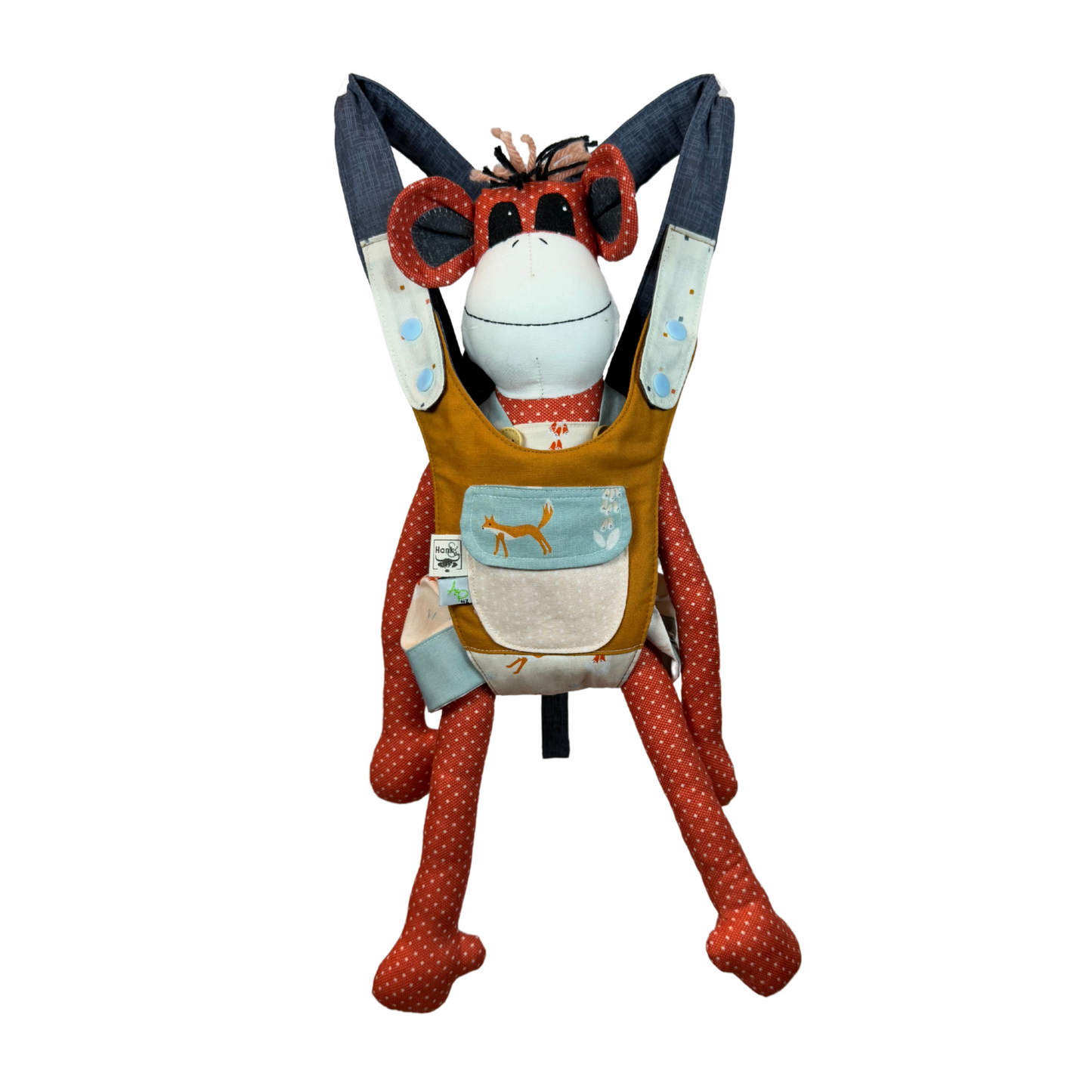 Children's Baby Carrier with Monkey - Fox Orange & Denim