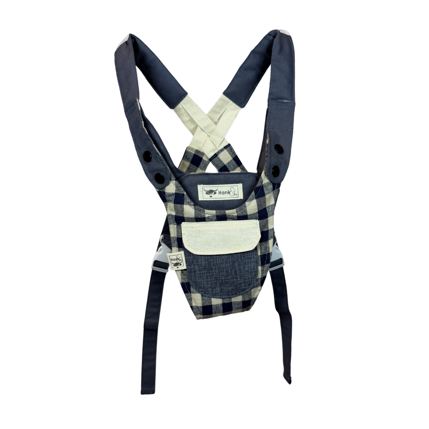 Children's Baby Carrier with Monkey - Blue Gingham