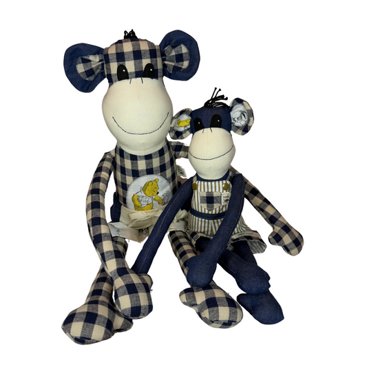 Children's Baby Carrier with Monkey - Blue Gingham