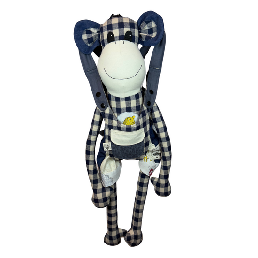 Children's Baby Carrier with Monkey - Blue Gingham