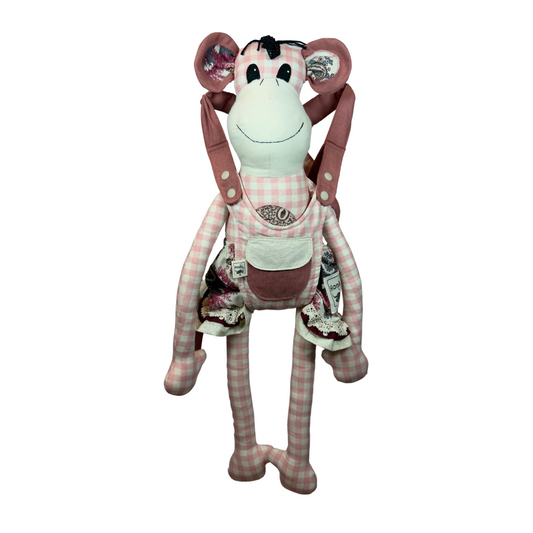 Children's Baby Carrier with Monkey - Pink Gingham