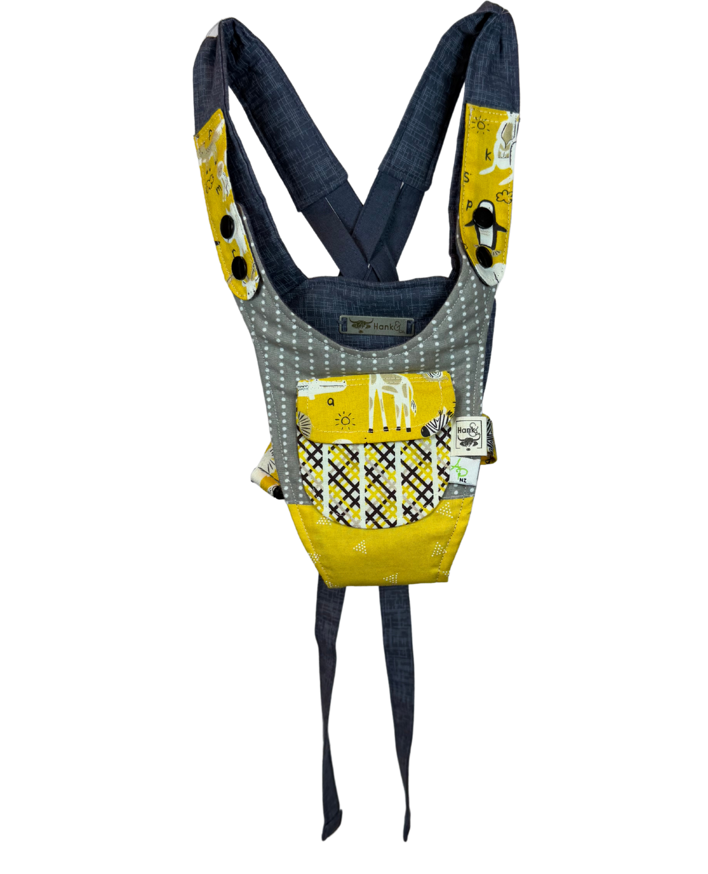 Children's Baby Carrier with Monkey - Yellow & Grey